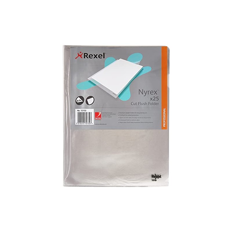 Rexel Nyrex Premium A4 Document Folder, Clear Embossed, 100mic, Cut