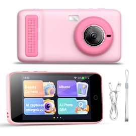 E teacher Kids Camera, 3.97IN AI Digital Camera with Beauty Camera, Flashlight, 1080P HD Video Selfie Camera Dual Lens, Portable Toy Christmas Birthday Gifts for Children, 2000mA(Pink)