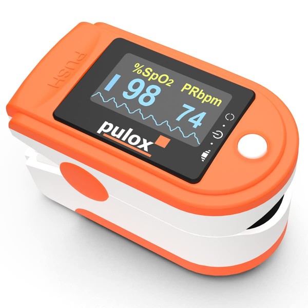 PULOX PO-200 Solo Pulse Oximeter in Orange Finger Pulse Oximeter for Measuring Pulse and Oxygen Saturation on the Finger