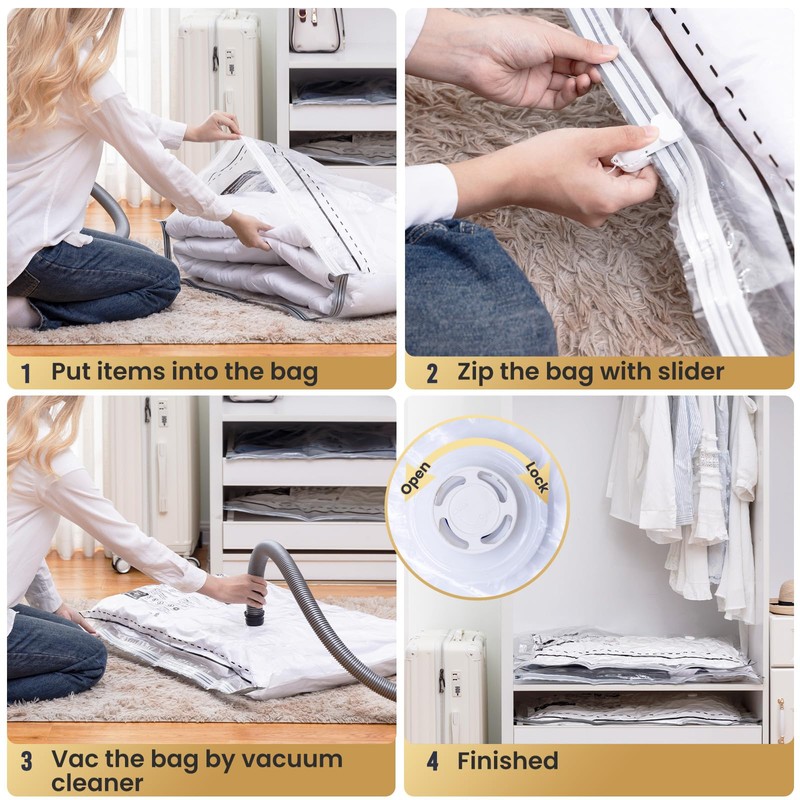 TAILI Vacuum Storage Bags With Long Side Zip 8 Pack