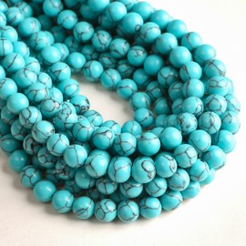 Hixhro 120pcs 6mm Blue Turquoise Gemstone Beads Natural Stone Beads for Jewelry Making with Crystal Stretch Cord Spacer Beads