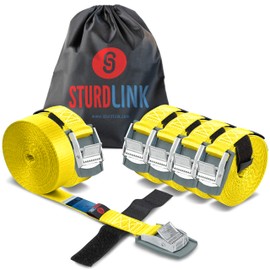 Tie Down Straps with Cam Buckle 2m 25mm 250kg + Transport Bag | Set of 6 | Heavy Duty Adjustable Lashing Strap for Roof Racks, Bicycle Carriers, Luggage, Trailer | Professional Quality | EN12195-2
