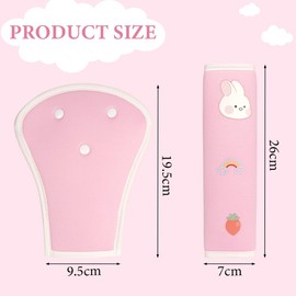 URAQT Children's Seat Belt Pads, Pack of 2 Car Seat Belt Shoulder Pads, Belt Cushion, Protective Cushion and Velvet Bag, Large for More Comfort on the Travel, Pink Rabbit