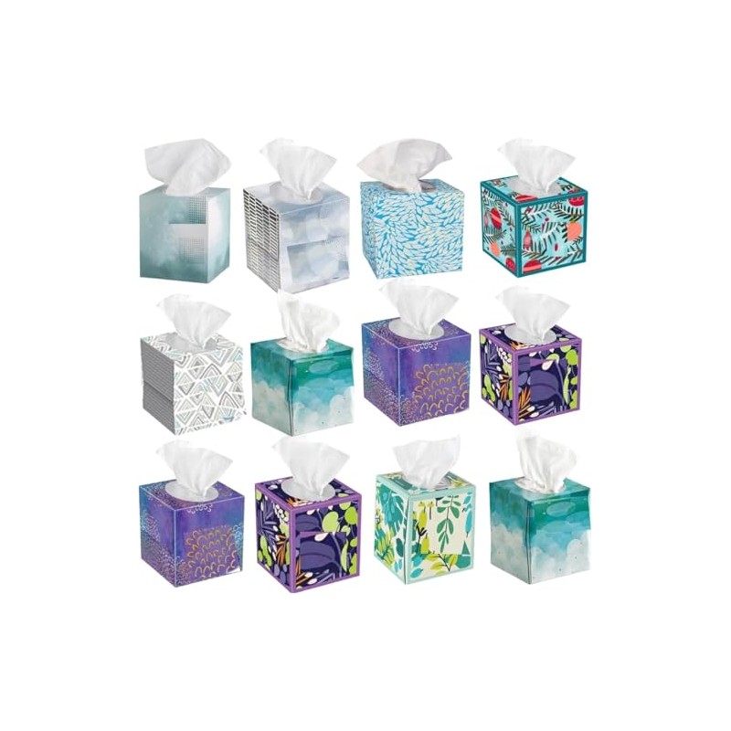 Facial Tissues, 3-Ply, 85 Count, Cube Box, 12 Pack+ Guide