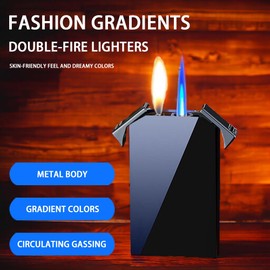 Butane Torch Lighter, Fun Dual Flame Lighter, Cool Jet Torch Lighter, Refillable Adjustable Soft Flame and Jet Blue Flame Lighter, Windproof Butane Lighter, Unique Men's Lighter Gift (No Gas) (Black)