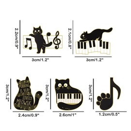Music Cat Black Brooch Pin,5 Pcs Alloy Cat Brooches with Piano Music Note Lapel Pins Badges Jewelry Accessories for Mother Girl Boy Gift Kids Clothes Dress Sweater Bag Jackets Decoration