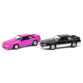 Greenlight 1/64 Twin Pack 1988 Ford Mustang GT Black/Silver & Pink, LP Diecast 51548