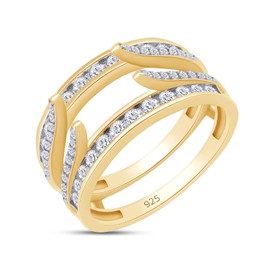 SAVEARTH DIAMONDS 1CT Round Lab Created Moissanite Combination Cathedral & Classic Enhancer Ring Guard In 14K Yellow Gold Plated Sterling Silver (1Cttw)-6.5
