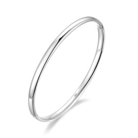 Porment 4mm Oval Silver Bangles for Women Dainty Sterling Silver Stackable Cuff Bracelets Non Tarnish Waterproof Hypoallergenic Bangle for Women Gifts Jewelry