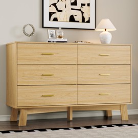 BORNOON Dresser for Bedroom with 6-Drawer, 47.2" Modern Chest of Drawers with Metal Handles, X-Shape Base & Adjustable Center Leg, Anti-Tip Closet Organizers and Storage