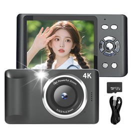 Digital Camera, 4K Video Recording, 64 Million Pixels, Digital Camera, 2.8-Inch Large Screen, Small, Lightweight, Type-C Rapid Charging, Time-One, AF Function, Continuous Shooting, 18x Digital Zoom, 8
