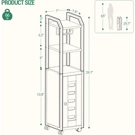 Hzuaneri Bathroom Storage Cabinet - Toilet Paper Storage Cabinet, Small Toilet Paper Holder with 4 Wheels, Bathroom Organizer with Adjustable Shelf, for Small Spaces, Rustic Brown BC04601X