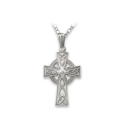 Biddy Murphy Men's Irish 925 Sterling Silver Celtic Cross Pendant Necklace, 18" Inch Rolo Chain, Fine Jewelry Crafted in Ireland by Traditional Artisan Jewelers