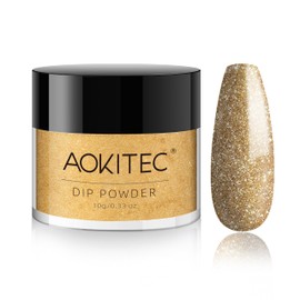 Aokitec 1OZ Glitter Gold Dip Powder, Pigment Pro Nail Dip Powder for French Manicure Nail Starter & Professional Home DIY Salon Use Party Festival Gift Keep Long-lasting Dip Nails