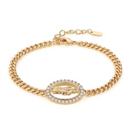 HZMAN Virgin Mary/Saint Jude Bracelet for Women Dainty Retro Religious 14K Gold Plated Link Bracelet Protection Jewelry Gift, 7.5in, Brass, Cubic Zirconia