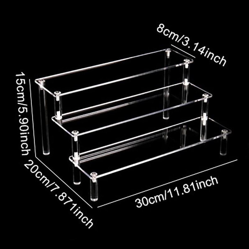 Right angle 3-layer Acrylic Risers, Clear Rectangular 8cm Wide Tiered