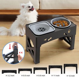 KPIBEST 3-in-1 Elevated Dog Bowls - Mess Proof Double Deck 4 Height Adjustable Raised Stand with 2 Food Bowls & Licking Plate for Small, Medium & Large Dogs
