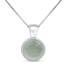 Natural chalcedony 8mm round pendant with white gold over 925 sterling silver bezel cabochon plate and box chain, real genuine dainty birthstone gift for her, uniquelan jewelry (chalcedony)