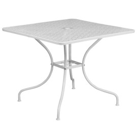 Flash Furniture 35.5" Square Steel Flower Print Patio Dining Table in White