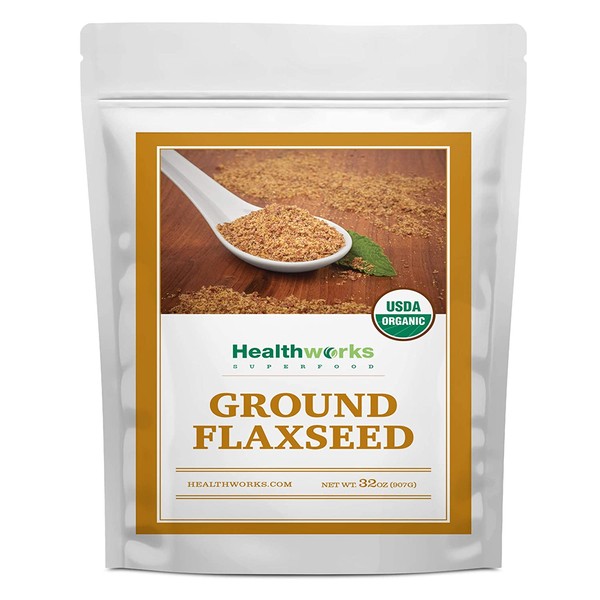 Healthworks Flax Seed Ground Powder Cold Milled Raw Organic (32 Ounces / 2 Pounds) | All-Natural | Contains Protein, Fiber, Omega 3 & Lignin/Lignan | Smoothies, Coffee, Shakes & Oatmeal