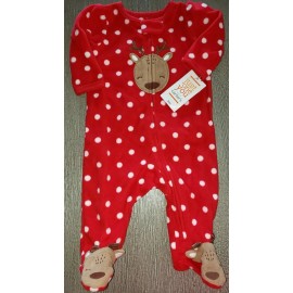 CARTERS CHRISTMAS 3 month baby boy girl RED FLEECE SLEEPER deer WHITE POLKA DOTS 1 PC