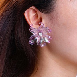 Inateannal Acrylic Flower Earrings Large Resin Flower Earrings Purple Acrylic Floral Earrings Statement Floral Petal Earrings Crystal Flower Stud Earrings Jewellery for Women, Zinc, No Gemstone