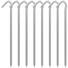 AAGUT 8 Pack Metal Camping Tent Stakes 9 Inch Yard Stakes for Inflatables Heavy Duty Tent Pegs Steel Hooked Ground Stakes for Outdoor Christmas Decorations, Garden Edging Tarp Stakes for Ground