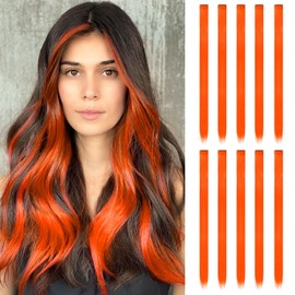 ARWIG Clip-In Hair Extensions, 22 Inch (56.8 cm) Real Hair Extensions, Long Straight Hair Extensions, Clip-in Hair Accessories for Girls (Orange Red)