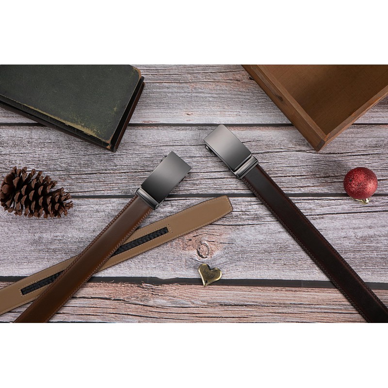 Acewin Men's Leather Belt, Automatic Work Belt, Adjustable, Width 35