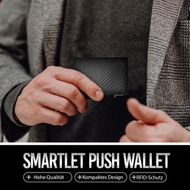 GenTo Smartlet Push Wallet with Coin Compartment Metal Case Slim Wallet TÜV Tested RFID NFC Protection Small Wallet Thin Slim Card Case, carbon, Mini coin pocket, Fashionable