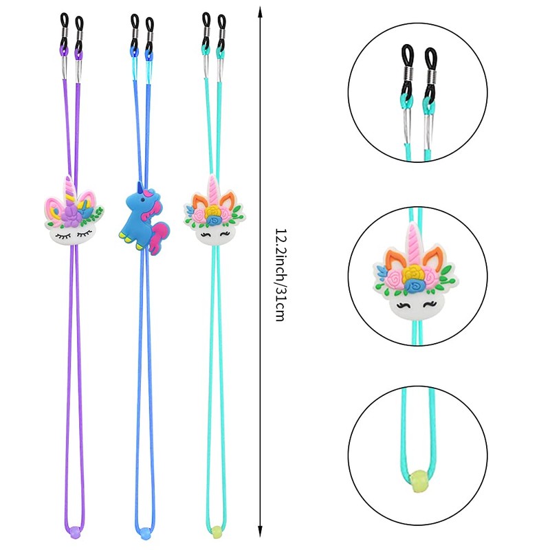 SKYCOOOOL Kids Glasses Strap (8PCS) Unicorn Rainbow Adjuster Stretchy Eyeglass