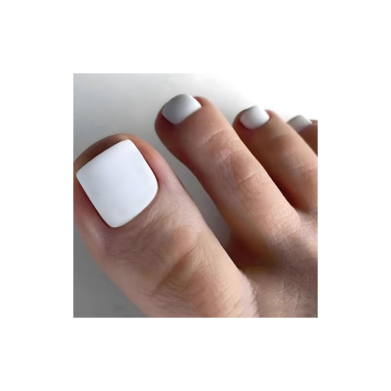 White Press on Toes Nails Short Square Fake Toe Nails
