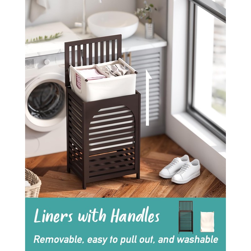 Laundry Hamper, 22.5 Gallon (85L) Bamboo Wood Clothes Laundry Basket