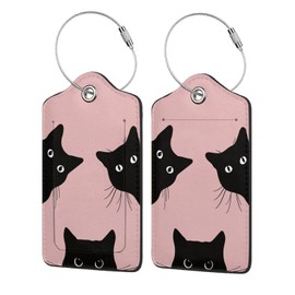 Pink Cat 2 Pack Luggage Tag for Suitcase Label Cute Unique Leather Suitcase Tags Identifiers with PU Privacy Name Address Labels & Durable Steel Loop for Women Men Travel