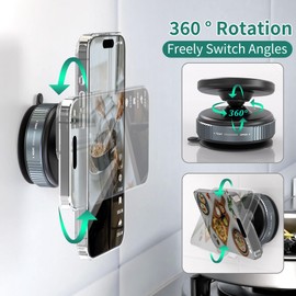 HomeMount Vakuum-Magnet-Handyhalter – Rückstandsfrei, Starker Halt! Mit Metallring, Für Alle Handys. Ideal für Bad, Küche, Fitness, Glas, Fliesen & Metall. 360° Drehbar