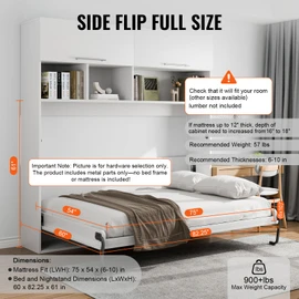 VEVOR Murphy Bed Kit, Queen Size, Horizontal DIY Wall Bed Mechanical Hardware Kit, Pneumatic Lever Heavy Duty Frame Support, Folding Cabinet Wall Bed Space Saving Design for Guestroom