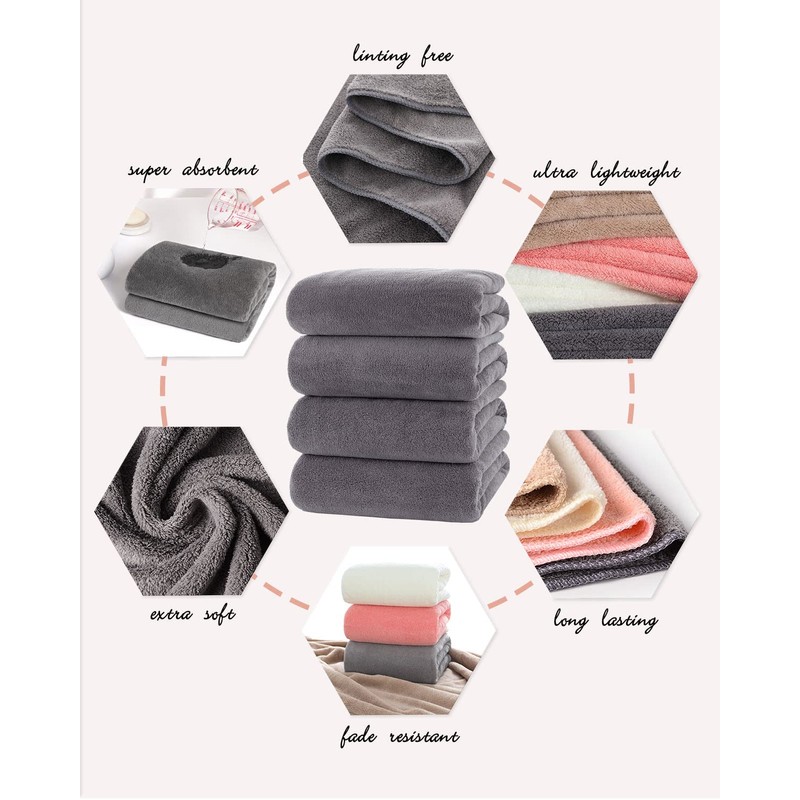 Lumimi Towels 4-Piece Soft Microfiber Hand Towel Set Washcloth Incredibly