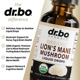 Dr. Bo Lion’s Mane Mushroom Drops – Organic Adaptogen & Nootropic Supplement for Focus, Mental Clarity, Brain Health & Cognitive Support – 1 fl oz