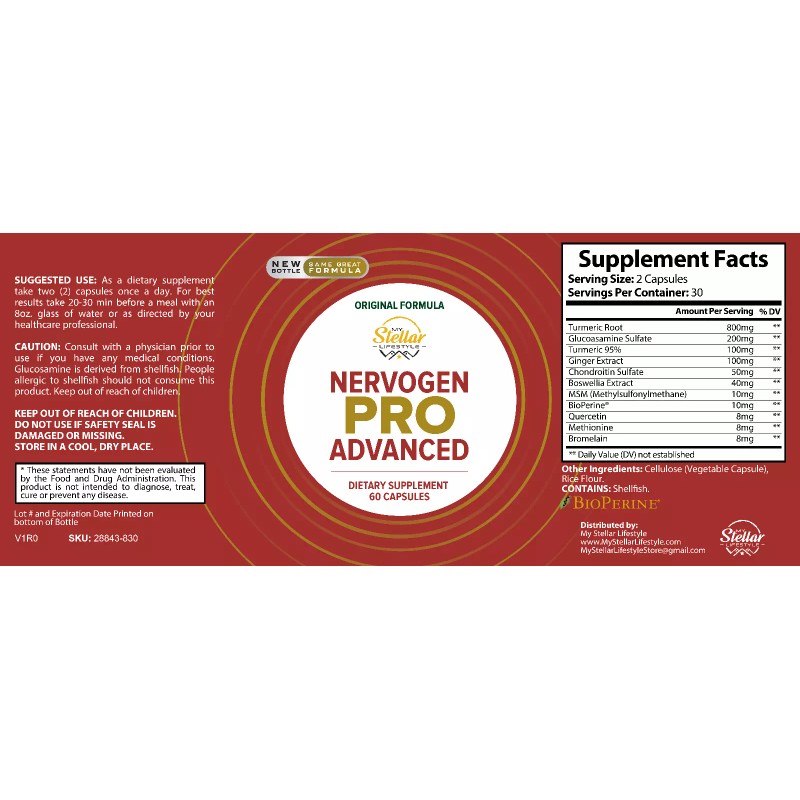 Nervogen Pro Advanced, soporte nervioso para neuropatía-60 Cápsulas