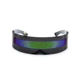 In Touch With Style Futuristic Shield Sunglasses Monoblock Cyclops 100% UV400, Black + Green Stripe, Large