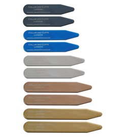 COLLAR AND CUFFS LONDON - 10 Metal Shirt Collar Stiffeners - 5 COLOURS, 5 SIZES - 2" 2.2" 2.35" 2.5" 2.8" - Silver Black Gold Blue Rose Gold Colours - With Plastic Storage Box - 5 pairs