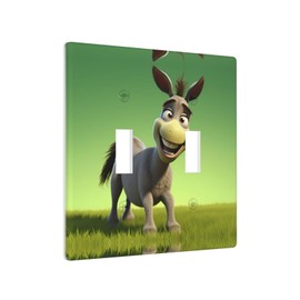YYHWHJDE Double Switch Wall Plate 4.5x4.5 in - Durable, Heat Resistant,Easy to Install Wall Panel for Residential and Commercial Areas Cute little donkey Picture