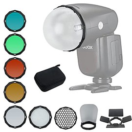 LETWING TR-09 Magnetic Round Head Flash Accessory Kit for Godox V1 Flash and Godox H200R Godox AD200 AD200Pro Pocket Flash, Included Barn Door, Snoot, Color Filter, Reflector, Honeycomb