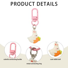 Wasise Bunny Keychain - 6PCS Cute Rabbit Keychain, Kawaii Keyring, Cute Rabbit Keychains with Flowers and Carrots, Keychains cute for Schoolbags Pendants, Bunny Charm, Rabbit Accessories, Bag Charm