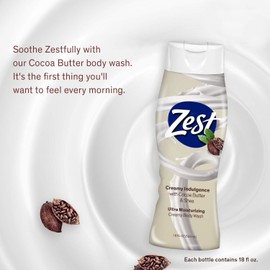 Zest Body Wash Cocoa Butter & Shea Moisturizing 18 Ounce (Pack of 6)