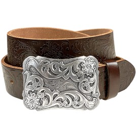 HA0038-BS036-M Cowtown Western Tooled Full Grain Genuine Leather Belt 1 1/2"(38mm) Wide (Brown, 42)