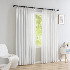 OYRING Pinch Pleated Curtains Light Filtering Faux Linen Curtains, Semi Sheer Curtains Pinch Pleated Drapes for Living Room Bedroom, 100 W x 84 L Inch Easy Hanging with Hooks (1 Panel, White)