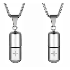 Felimoa 2 Piece Set of 2 Pill Case Necklace Airtight Waterproof Emergency Titanium Pill Case
