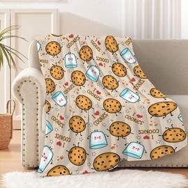 Cookies and Milk Blanket,Cute Chocolate Crackers Throw Blanket,Milk Cookie Flannel Blanket Gift for Boy Girl Kids,Fuzzy Warm Soft Plush Lightweight Bedding,Cookie Decors 50"x60" for Teens