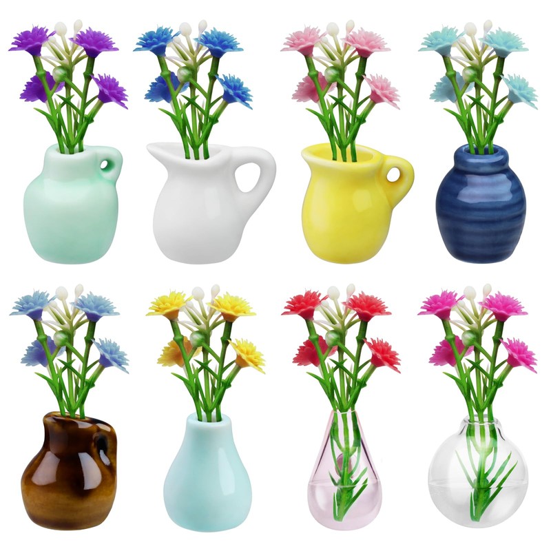 Mini Ceramic Vase Magnets for Fridge: 8-Pack Cute Tiny Magnetic,